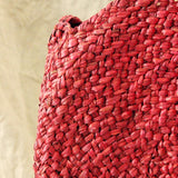 Red Luna Bag - Round Handwoven Straw Tote Bag with